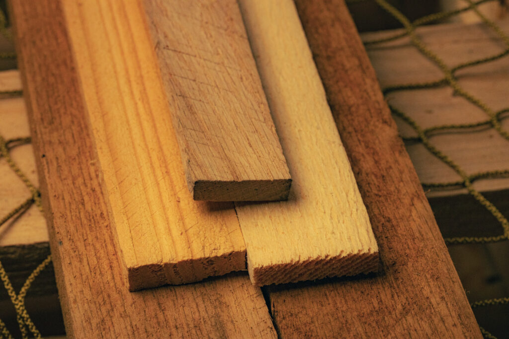 Wood lath comparison showing different types used in lobster trap construction